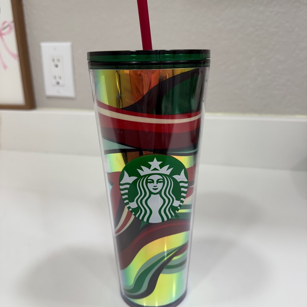 Starbucks Multicolor Holiday 2021 Venti Tumbler with Red Straw 24oz